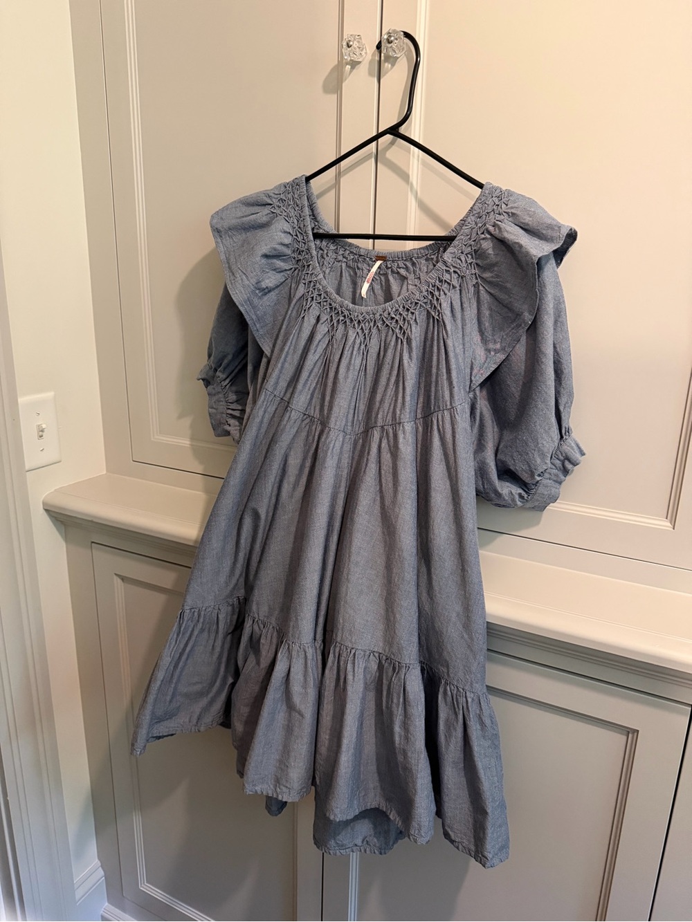 Free People Smocked Ruffle Denim Dress